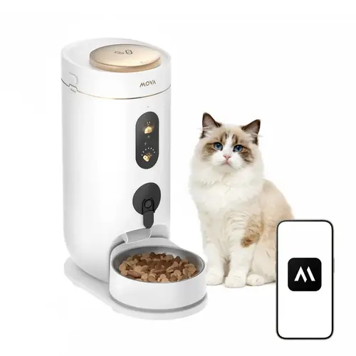 Distribuitor Automat de Hrana MOVA NutriPal 10 Ultra, Capacitate 4L, Camera HD cu Obiectiv Larg, Control prin Aplicatie Wi-Fi (Alb)