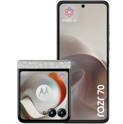Telefon Mobil Motorola Razr 70, Procesor Mediatek Dimensity 7450X, Octa-Core, Foldable LTPO AMOLED Capacitive touchscreen 6.9inch, 8GB RAM, 256GB Flash, Camera Duala 50 + 50 MP, 5G, Wi-Fi, Dual SIM, Android (Alb)