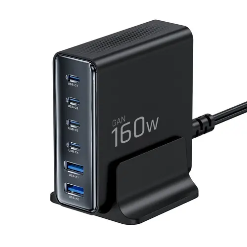 Incarcator retea Tech-Protect DC160W-GAN, 4xUSB-C, 2xUSB-A, 160W, 3A, Quick Charge 3.0, Negru