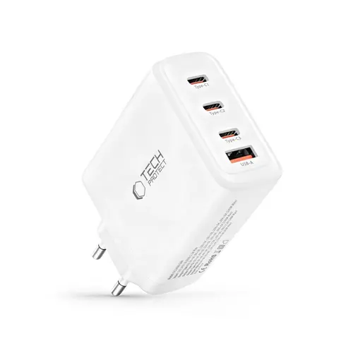 Incarcator retea Tech-Protect NC140W-GAN, 3x USB-C, 1x USB-A, Power Delivery 140W, Alb