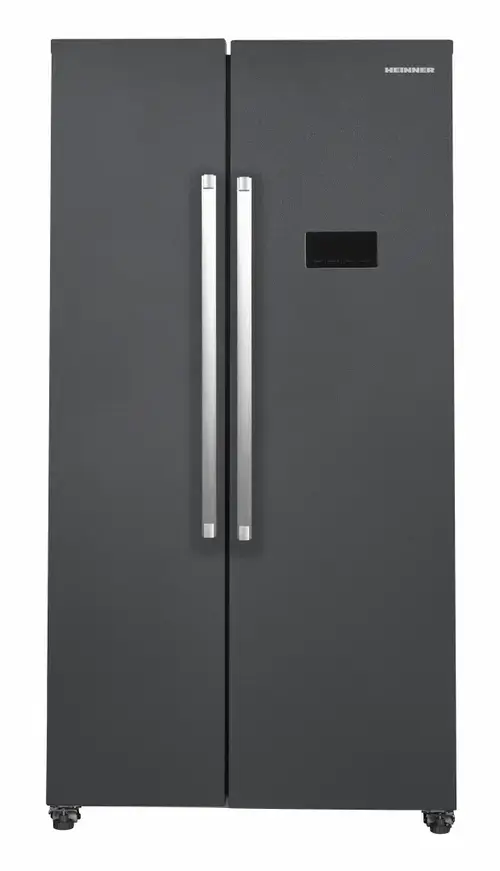 Side-By-Side HEINNER HSBS-HM442NFINVDGE+, 442 L, Clasa E, Lumina LED, Functie Vacanta, ECO, Super Congelare, H 177 cm (Gri antracit)