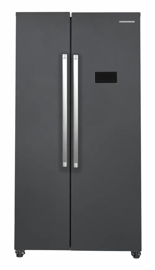 Side-By-Side HEINNER HSBS-HM442NFINVDGE+, 442 L, Clasa E, Lumina LED, Functie Vacanta, ECO, Super Congelare, H 177 cm (Gri antracit)