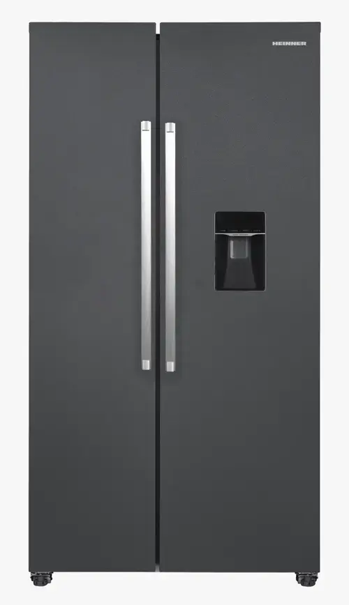 Side-By-Side HEINNER HSBS-HM439NFINVDGWD, 439 L, Clasa E, Total No Frost, Dozator de apa, Compresor Inverter, Control Touch, Functie Vacanta, ECO, H 177 cm (Gri antracit)