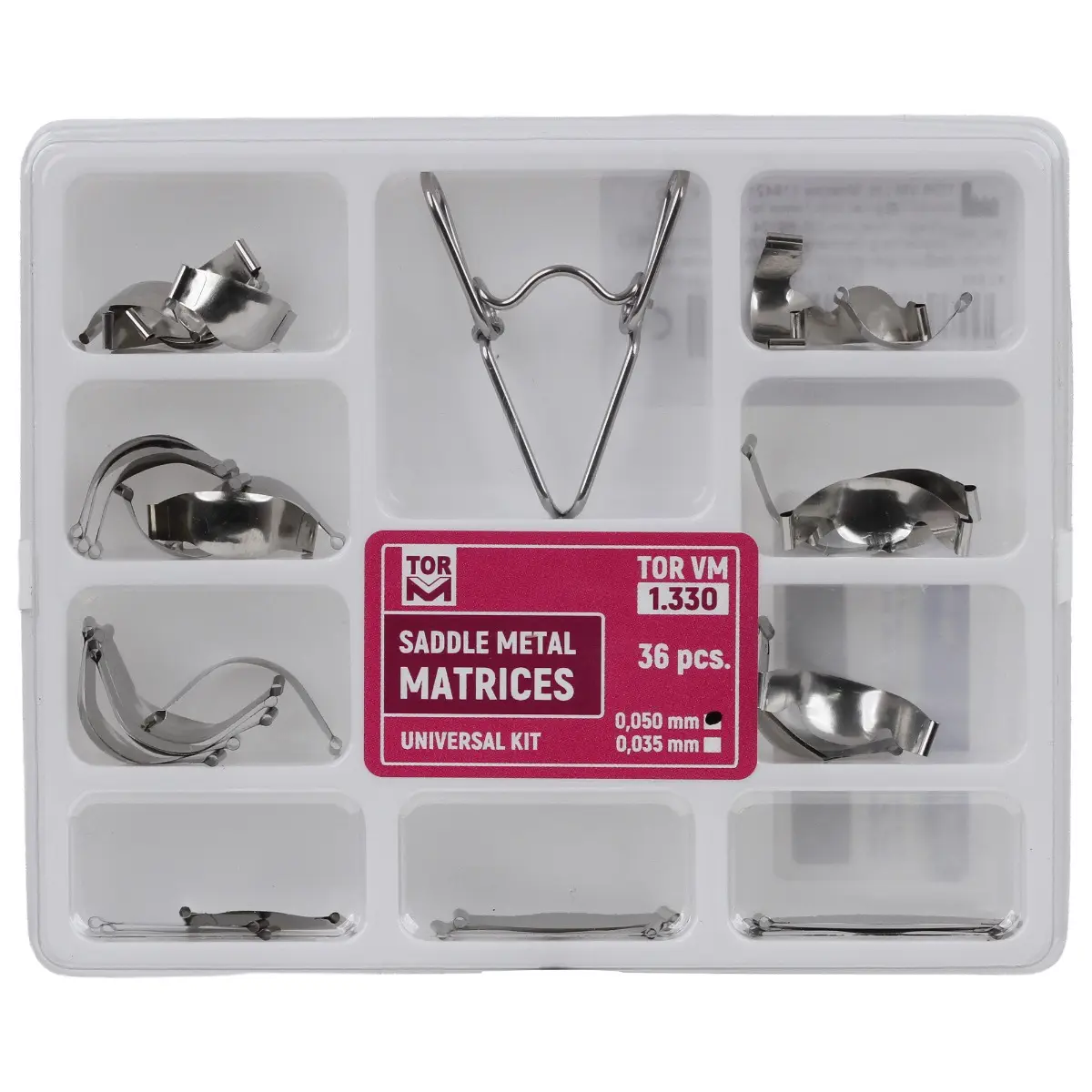 Set 36 bucati matrici metalice tip Sa cu arc 1.330, grosimi 0,035 mm si 0,050 mm, otel inox