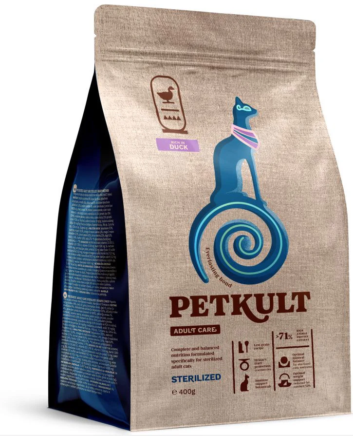 PETKULT Adult Care STERILISED pentru pisici, conţinut ridicat de Raţă