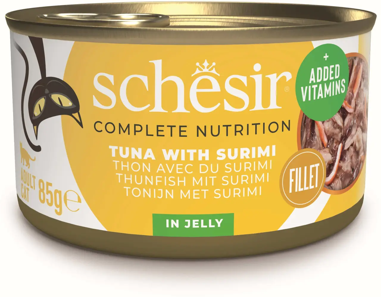 SCHESIR Conservă pentru pisici, cu Ton şi Surimi, în jeleu 85g