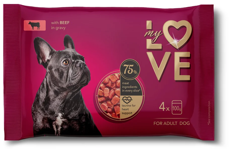 MY LOVE Multipack Hrană umedă pentru câinii, cu Vită 4x100g