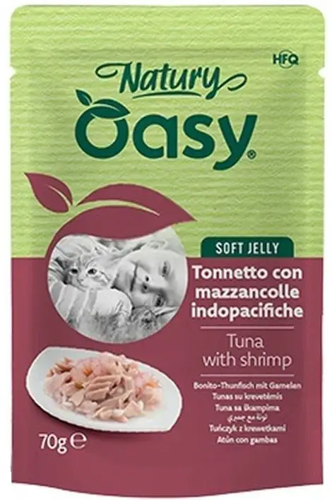 OASY Natury Plic pentru pisici, cu Ton şi Creveţi, în jeleu 70g