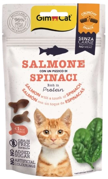 GIMCAT Crunchy SNACKS Recompense pentru pisici, cu Somon şi spanac 50g