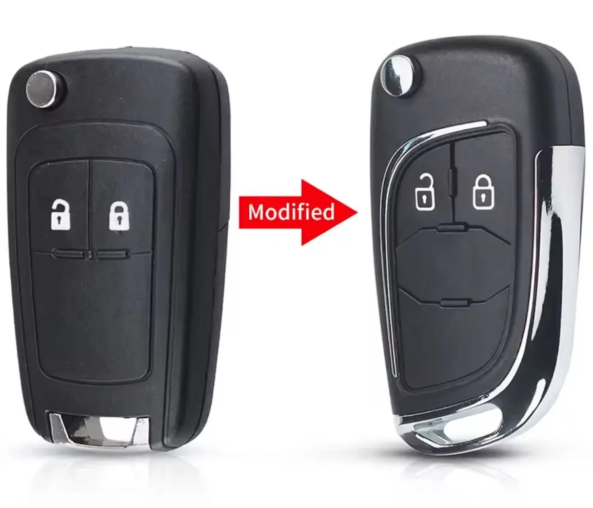 Carcasa Cheie Auto Transformare tip Briceag Techstar compatibila Opel Astra, Insignia, Meriva, Zafira, Vauxhall, Chevrolet Cruze – 2 Butoane, Elemente Cromate