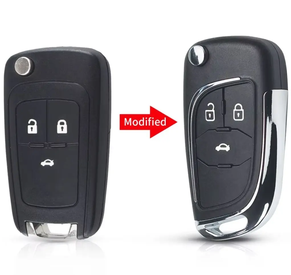 Carcasa cheie auto transformatoare Techstar cromata cu 3 butoane – compatibila Opel & Chevrolet Astra, Corsa, Cruze, Captiva, Aveo