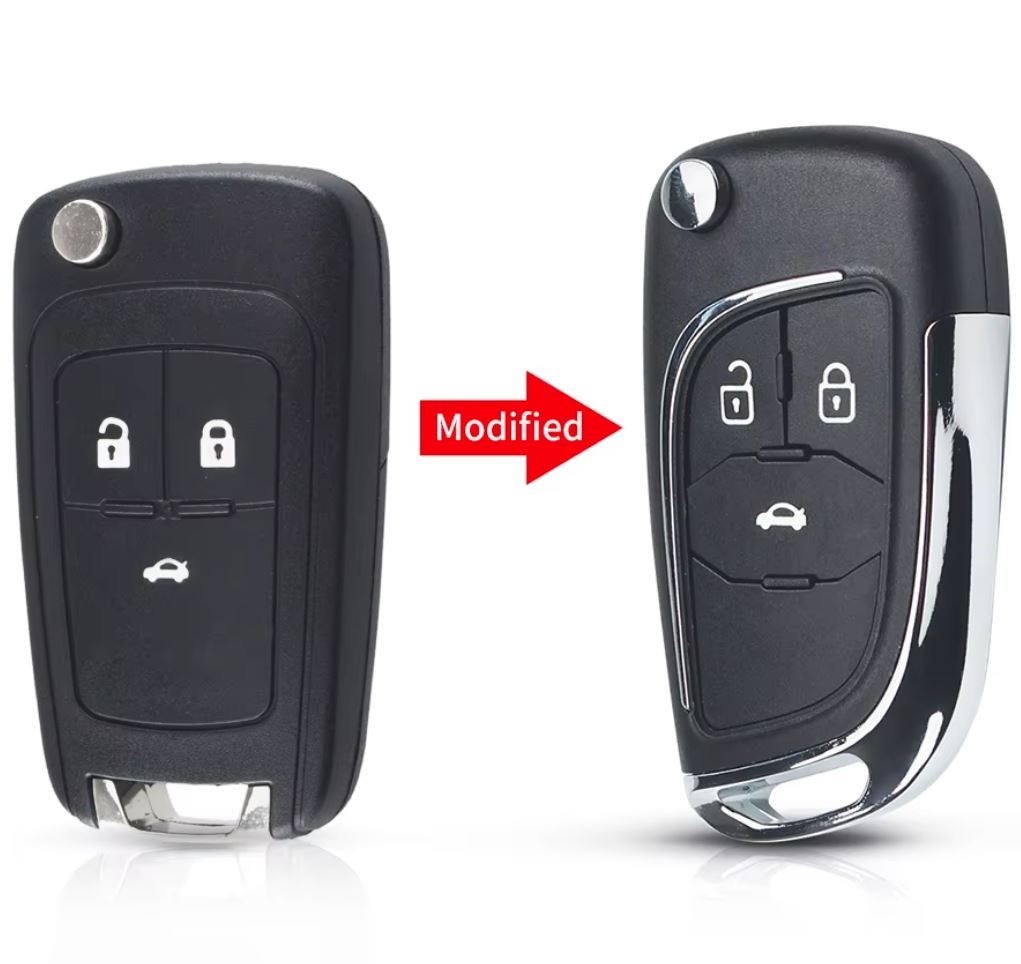 Carcasa cheie auto transformatoare Techstar cromata cu 3 butoane – compatibila Opel & Chevrolet Astra, Corsa, Cruze, Captiva, Aveo