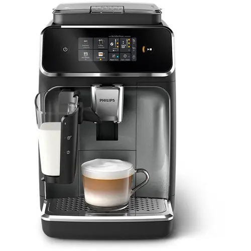 Espressor automat Philips seria 2300 EP2339/40, 1500W, presiune 15 bari, solutie de lapte LatteGO, 3 tipuri de bauturi, 3 nivele de intensitate a aromei, capacitate 2 cesti, filtru AquaClean, optiune cafea macinata (Negru)