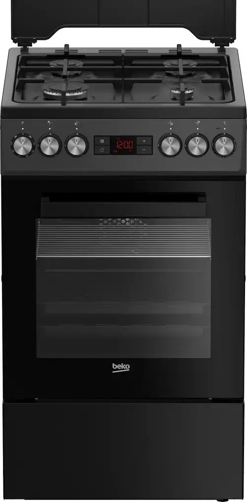 Aragaz Beko FSM52330DAON, Mixt, 4 arzatoare, Aprindere integrata, Grill electric, 8 functii, Clasa A, 50 cm (Antracit)
