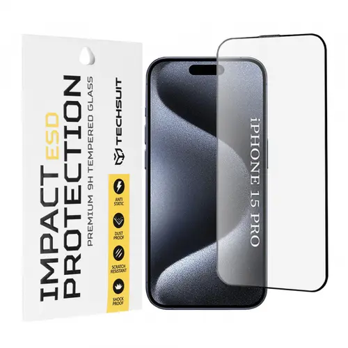 Folie de protectie Ecran Techsuit pentru Apple iPhone 15 Pro, Sticla Securizata, Full Glue
