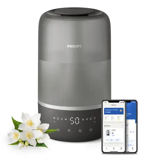 Umidificator de aer Philips HU1510/03, Pana la 41 m2, Rezervor 3 l, 19.6 W, Control Touch, Timer, Oprire automata (Gri/Argintiu)