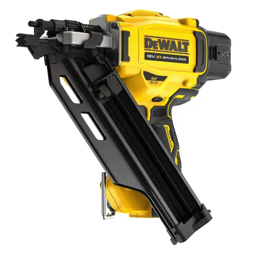 Pistol profesional pentru batut cuie pe acumulator DeWALT DCN930N, 18V XR, motor fara perii, 33 de grade, secvential/declansare la contact, lungime cuie 50-90 mm, diametru 2.8 - 3.3 mm, rezervor de magneziu, varf fara marcaje, fara incarcator/acumulator