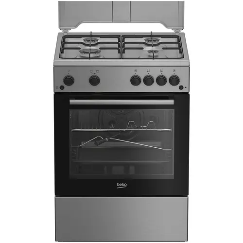 Aragaz Beko FSHT62111GX, Gaz, 4 arzatoare, Aprindere electrica plita/cuptor, Grill, Rotisor, 60 cm (Inox)