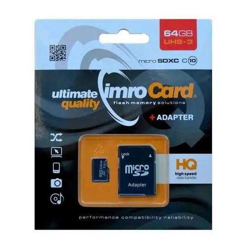 Card de memorie microSDXC 64GB Imro, clasa 10, UHS-3, viteza de citire 85MB/s, viteza de scriere 43MB/s