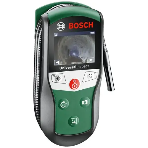 Camera pentru inspectie Bosch Universal Inspect 0603687001, 2.31inch display, 3 trepte zoom, 4h timp maxim functionare, 95 cm lungime cordon camera, carlig, magnet, oglinda, 2 mansoane, geanta depozitare, 4 baterii 1.5V LR6 (AA)