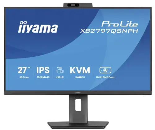 Monitor IPS LED Iiyama 27inch XB2797QSNPH-B1, WQHD (2560 x 1440), HDMI, DisplayPort, Boxe, Webcam, Pivot, 75 Hz, 1 ms (Negru)