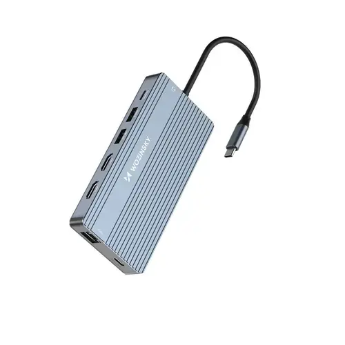 Hub 14 in 1 Wozinsky WDS03Y5S, pentru 3 monitoare, USB-C, HDMI, DisplayPort, RJ45, SD/TF (Gri)