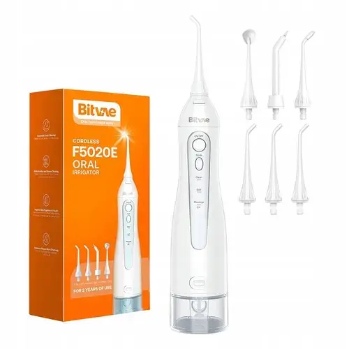 Irigator bucal Bitvae F5020E, set complet cu 4 duze, 2 cabluri USB, IPX7 (Alb)