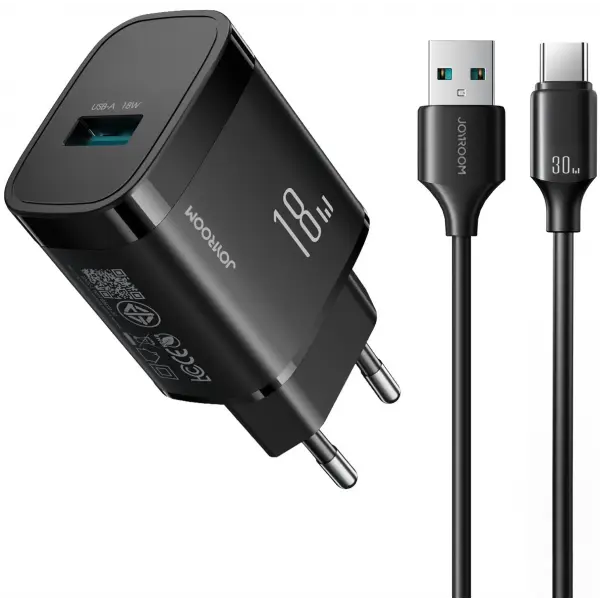 Incarcator Retea Cu Cablu USB-C Joyroom JR-TF4, 18W, 3A, 1 x USB-A, Negru