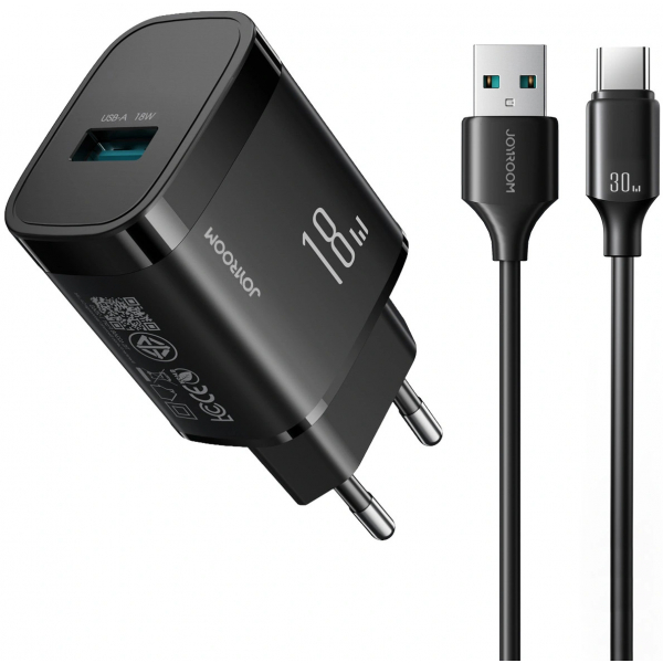 Incarcator Retea Cu Cablu USB-C Joyroom JR-TF4, 18W, 3A, 1 x USB-A, Negru
