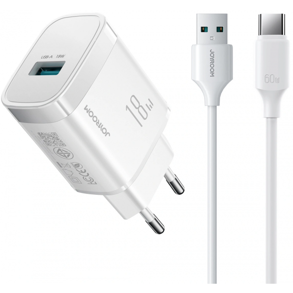 Incarcator Retea Cu Cablu USB-C Joyroom JR-TF4, 18W, 3A, 1 x USB-A, Alb