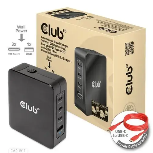 Incarcator retea CLUB3D CAC-1917, pentru calatorie, international, 140W (Negru)