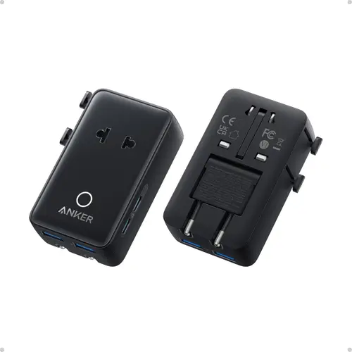 Adaptor priza si incarcator universal Anker Nano Travel Adapter 5 in 1, 20W, 2x USB-C, 2x USB-A, EU, UK, US, AU (Negru)