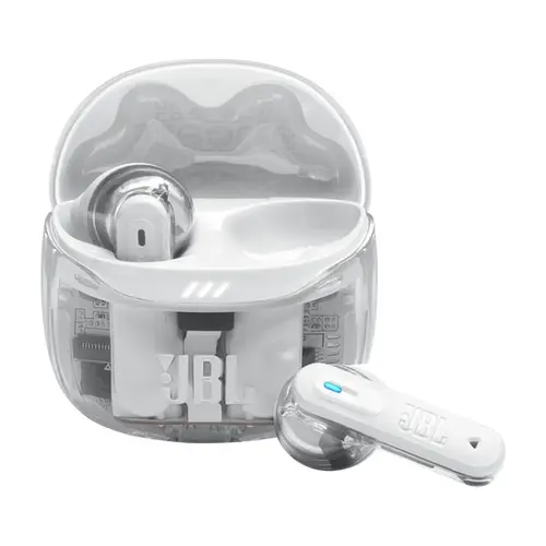 Casti In-Ear JBL Tune Flex 2, True Wireless, Bluetooth, ANC, Autonomie 48 ore, IP54, Spatial Sound, Multi-point, Alb/Transparent