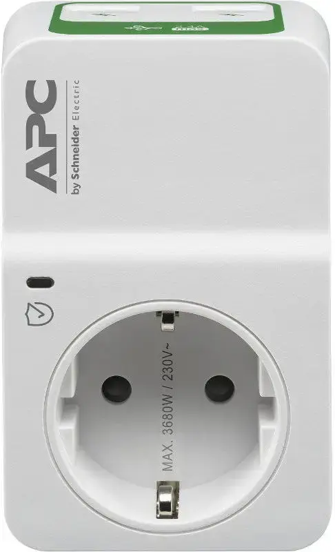 Priza cu protectie APC Essential SurgeArrest, 1x Schuko, 2x USB (Alb)