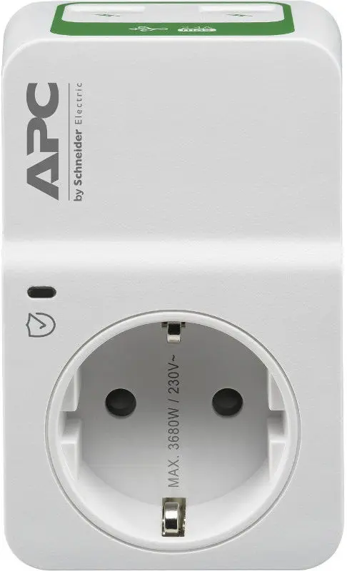 Priza cu protectie APC Essential SurgeArrest, 1x Schuko, 2x USB (Alb)
