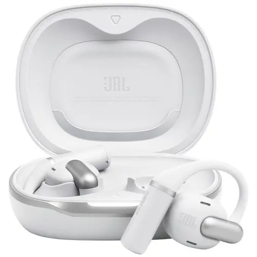 Casti Alergare Open-Ear JBL Sense Pro, True Wireless, Bluetooth, Hi-Res Audio, 4 microfoane, Multipoint, Autonomie 38 ore, Alb