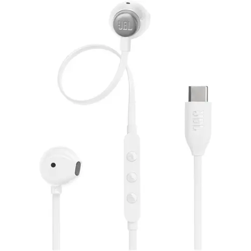 Casti In-Ear cu fir JBL Tune 305C, Pure Bass, Hi-Res, USB-C, Alb