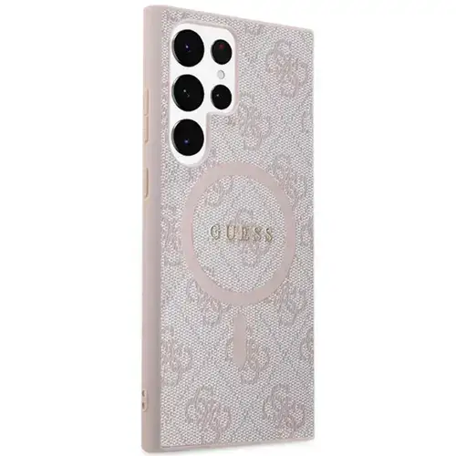 Husa Guess 4G Leather Metal Logo MagSafe Samsung Galaxy S24 Ultra, Roz