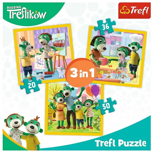 Puzzle Trefl 3 in 1 - Distractie in familia Trefiliki, 20/36/50 piese