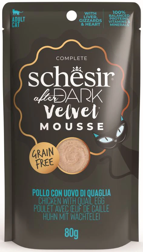 SCHESIR After Dark Plic pentru pisici, mousse cu Pui şi Ou de Prepeliţă 80g