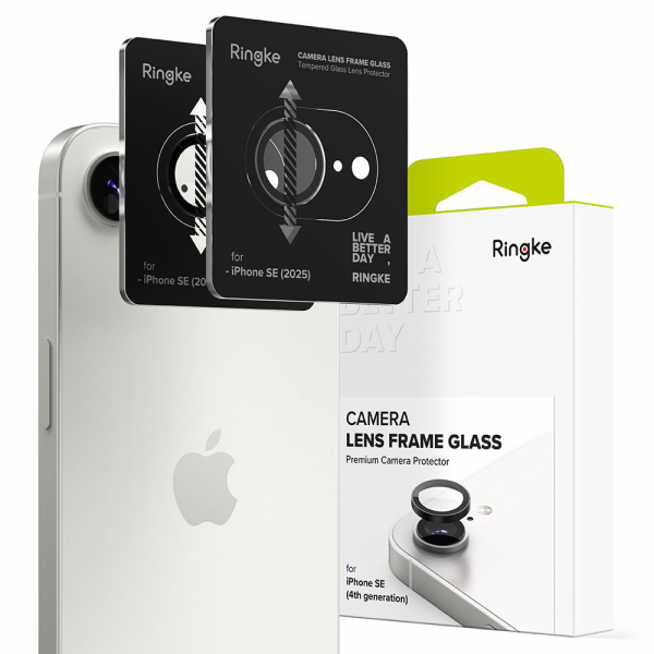 Folie de protectie Camera Spate Ringke pentru Apple iPhone 17e / 16e, Sticla Securizata, Set 2 bucati, Neagra