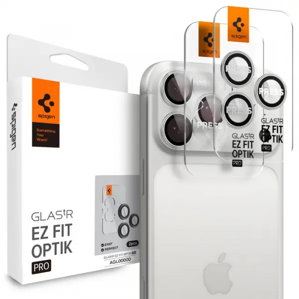 Folie de protectie Camera Spate Spigen GlastR EZ FIT Optik Pro pentru Apple iPhone 17 Pro Max / 17 Pro, Sticla Securizata, Set 2 bucati, Argintie