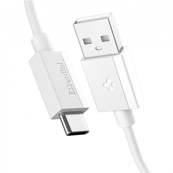 Cablu Date si Incarcare USB-A - USB-C Spigen Essential, 60W, 1m, Alb ACA08715