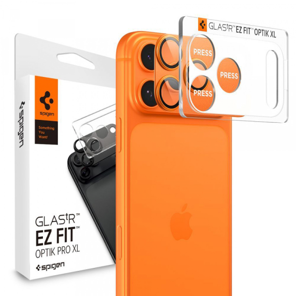 Folie de protectie Camera Spate Spigen GlastR EZ FIT Optik Pro XL pentru Apple iPhone 17 Pro, Sticla Securizata, Portocalie AGL10645