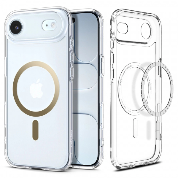 Husa MagSafe pentru Apple iPhone 17 Air, Spigen, Ultra Hybrid, Aurie Transparenta ACS10315