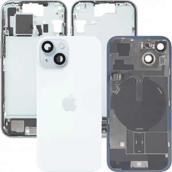 Capac Baterie Apple iPhone 15, Cu Carcasa Mijloc, Full Parts, Albastru, Swap