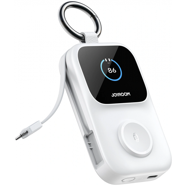Baterie Externa Wireless Joyroom JR-W19, 5000mAh, 20W, QC + PD + FQI, 1 x Lightning - 1 x QI - 2 x USB-C, Alba