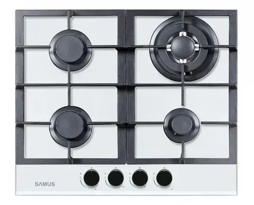 Plita incorporabila Samus PSG-64SG3 White, Gaz, 4 arzatoare, Arzător WOK, Aprindere electrica (Alb)