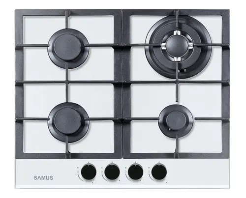 Plita incorporabila Samus PSG-64SG3 White, Gaz, 4 arzatoare, Arzător WOK, Aprindere electrica (Alb)