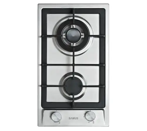 Plita incorporabila Samus PSG-32SX2, Gaz, 2 arzatoare, Arzator Wok, Aprindere electrica (Inox)